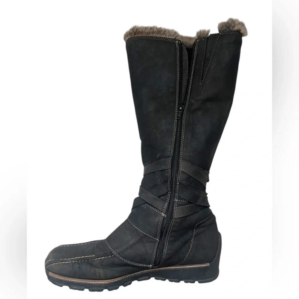 Knee high leather fur boots